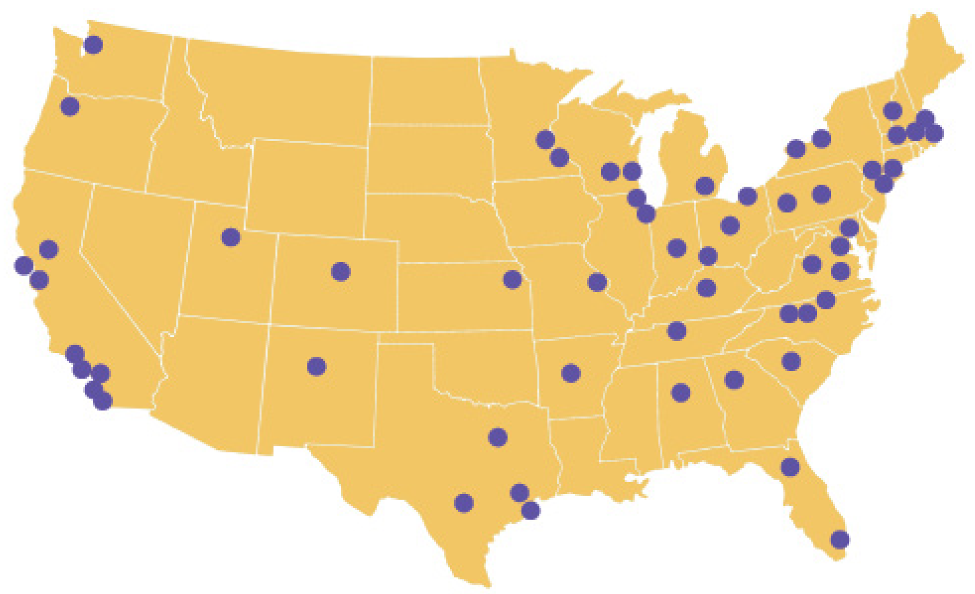 a map of the United States with dots indicating ENACT member sites